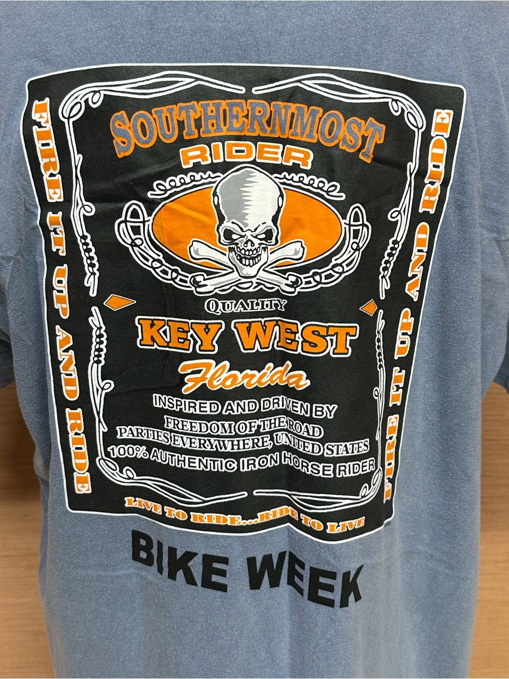 Southernmost Rider Key West Florida Bike Week Blue Pocket T-Shirt Size X-Large